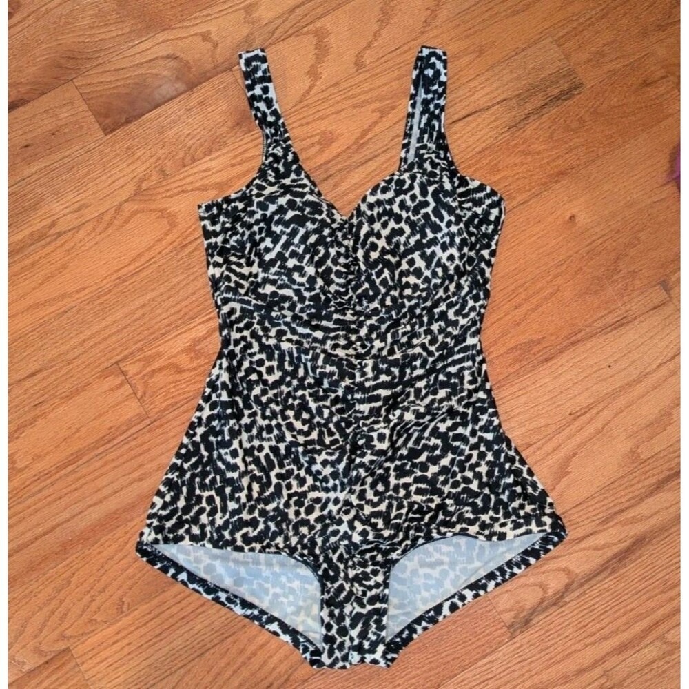 Retro Pin Up One Piece Swimsuit Ruched Animal Print 14 Maxine of Hollywood